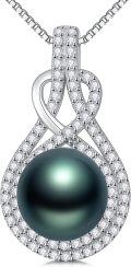 wholesale 925 Sterling Silver & White Gold-Plated Teardrop Black Pearl Pendant Necklace for Women-0-0