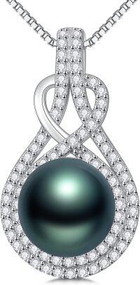 wholesale 925 Sterling Silver & White Gold-Plated Teardrop Black Pearl Pendant Necklace for Women-Infinite 1