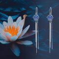wholesale 925 Sterling Silver Lotus Flower Drop Earrings with Blue Enamel and Chain for Women's Fashion -0-2