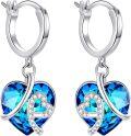 wholesale 925 Sterling Silver Blue Heart Crystal Dangle Hoop Earrings for Women-0-0