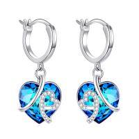 wholesale 925 Sterling Silver Blue Heart Drop Earrings-Silver