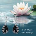 wholesale Daisy/hibiscus/lotus/rose/peony/sunflower Earrings 925 Sterling Silver Teardrop Black Onyx Dangle Earrings Vintage Flower Jewelry Gifts For Women -0-2