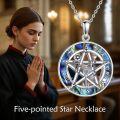 wholesale 925 Sterling Silver Round Abalone Shell Inlay Pentagram Wicca Witchcraft Pendant Necklace for Women Girls  48cm Chain Length-0-1