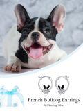 wholesale 925 Sterling Silver French Bulldog Hoop Earrings With Heart Charm-0-2