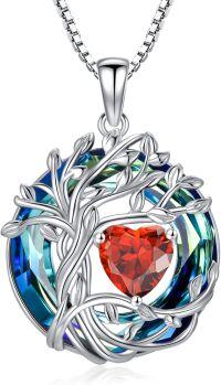 wholesale White Gold Yellow Gold Plated Sterling Silver Austrian Crystal Celtic Tree of Life Necklace-07-Jul-Ruby White Gold-Blue Crystal