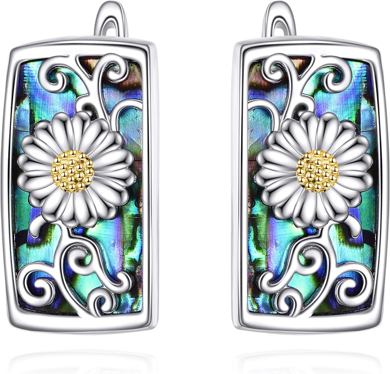 Sterling Silver Abalone Celtic Dragonfly Filigree Paw Print Hoop Earrings-Daisy