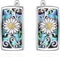 wholesale 925 Sterling Silver Daisy Flower Shell Inlay Rectangular Stud Earrings-0-0