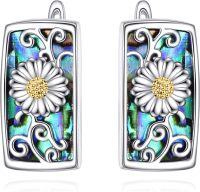 wholesale 925 Sterling Silver Daisy Flower Shell Inlay Rectangular Stud Earrings-Daisy