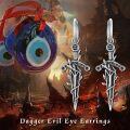wholesale 925 Sterling Silver Gothic Sword Drop Earrings with Blue Stone and Evil Eye Detail-0-1