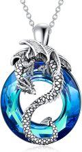 wholesale 925 Sterling Silver Blue Crystal Dragon Pendant Necklace s for Women-0-0