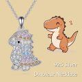 wholesale 925 Sterling Silver Rainbow Colorful Zircon Cute Dinosaur Pendant Necklace-0-1