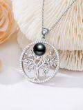 wholesale Tahitian Tree Of Life Black Pearl Necklace For Women Sterling Silver Black Pearls Necklace Gifts For Sister Birthday Anniversary Jewelry Valentine Christmas Gifts For Women Wife Her -0-2