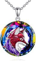 wholesale 925 Sterling Silver Red & Purple Crystal Wolf Head Pendant Necklace Gifts for Women-0-0