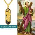 wholesale 925 Sterling Silver Gold Plated Saint Pendant with Black Onyx Stone and Religious Figure Charm Necklace for Men Women 24 Chain-0-4