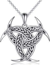 wholesale 925 Sterling Silver Celtic Knot Trinity Horns Pendant Necklace-Triple Odin Horns