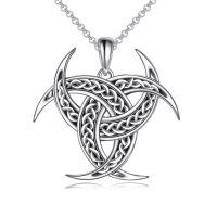 wholesale 925 Sterling Silver Celtic Knot Trinity Horns Pendant Necklace-Triple Odin Horns