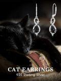 wholesale 925 Sterling Silver Black Cat Star Infinity Hook Earrings 3D Animal Jewelry for Women Girls Gift Boxed-0-5