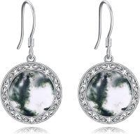 wholesale 925 Sterling Silver Moss Agate Celtic Knot Heart Dangle Earrings Irish Love Drop s for Women Girls-Moss Agate Irish Earrings