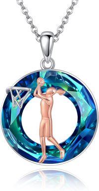 wholesale 925 Sterling Silver Blue Crystal Basketball Player Pendant Necklace for Women and Girls-Basketball