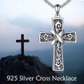 wholesale 925 Sterling Silver Celtic Cross Pendant Necklaces for Men & Women with Chain 4mm Cable Link Chains  (Silver)-0-3