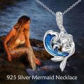 wholesale 925 Sterling Silver Blue Enamel Mermaid Wave Pendant Necklace  for Girls & Women-0-5