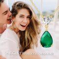 wholesale 14K Gold 0.5Ct Heart Moissanite & 2Ct Pear Emerald Pendant Necklace, 16+1 Adjustable Chain, Hypoallergenic, Lifetime Warranty-0-4