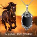 wholesale 925 Sterling Silver Gothic Black Onyx Pendant Necklace with Horse Heads and Crown Design for Women's Halloween Jewelry-0-1