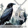 wholesale 925 Sterling Silver Crescent Moon & Raven Norse Runes Pendant Necklace  Viking s for Women Men-0-3