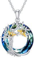 wholesale TOUPOP Insect Animal Theme Tree Of Life Sterling Silver Bee Pendant Necklace With Blue Crystal Cremation Jewelry Birthday Memorial Gifts For Women, Bee -0-0
