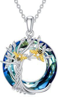 wholesale TOUPOP Insect Animal Theme Tree Of Life Sterling Silver Bee Pendant Necklace With Blue Crystal Cremation Jewelry Birthday Memorial Gifts For Women, Bee -undefined