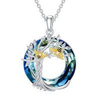 TOUPOP Sterling Silver Blue Crystal Bee Pendant Necklace-undefined