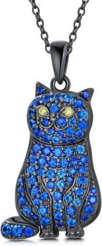wholesale S925 Sterling Silver Blue Crystal Cat Pendant Necklace for Women-British Shorthair