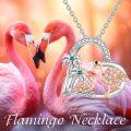 wholesale 925 Sterling Silver Flamingo Heart Pendant Necklace with Palm Trees and Rainbow Design - 18+2 Chain Gift for Women/Mom/Valentine's Day/Birthday/Celebration-0-2