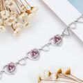 wholesale 925 Sterling Silver October Pink Zirconia Heart Birthstone Bracelet with Costume Jewelry, Hypoallergenic for Sensitive Skin-0-2