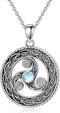wholesale 925 Sterling Silver Round Celtic Spiral Moonstone Pendant Necklace-0-0