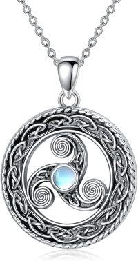 wholesale 925 Sterling Silver Round Celtic Spiral Moonstone Pendant Necklace-Trinity Knot