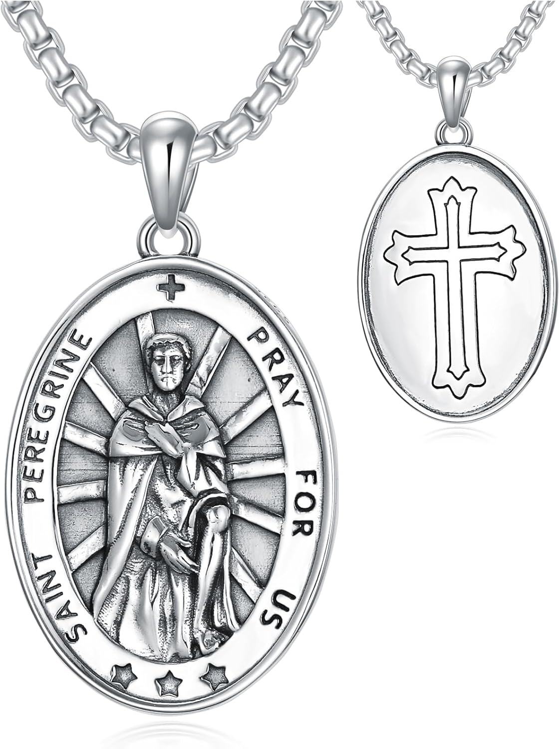 Sterling Silver Stone Patron Saint Necklace Amulet Jewelry Gift for Men Women-0-0