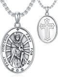 wholesale 925 Sterling Silver Oval St Peregrine Medal Cross Pendant Necklace  for Men & Women Gifts-0-0