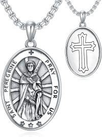 wholesale 925 Sterling Silver Oval St Peregrine Medal Cross Pendant Necklace  for Men & Women Gifts-B01-St Peregrine Non-personalized