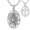 wholesale 925 Sterling Silver Oval St Peregrine Medal Cross Pendant Necklace Wholesale  for Men & Women Gifts-0-0