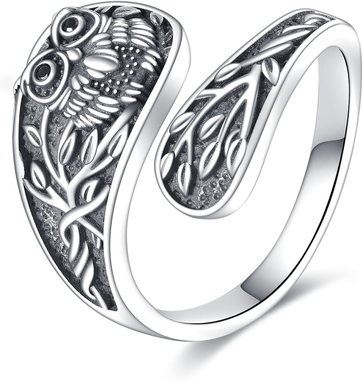 Sterling Silver Turquoise Highland Cow Dragon Butterfly Owl Spinner Ring for Women Birthday Mothers Day Gifts for Mom-4-Owl Rings # 3