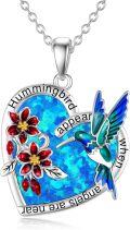 wholesale 925 Sterling Silver Blue Opal Hummingbird and Red Bell Flowers Heart Pendant Necklace-0-0
