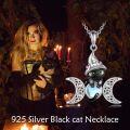 wholesale 925 Sterling Silver Cat Witch Triple Moon Goddess Amulet Necklace Wicca Jewelry-0-2