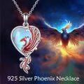 wholesale 925 Sterling Silver Heart-Shaped Red Enamel Phoenix Pendant Necklace for Women-0-2