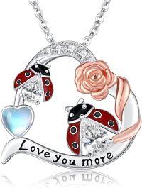 wholesale 925 Sterling Silver Ladybug & Rose Gold Plated Heart Flower Pendant Necklace-rose heart 3