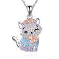 wholesale 925 Sterling Silver Rose Quartz Crystal Princess Cat Pendant Necklace for Women-0-0