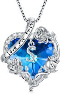 wholesale Sterling Silver Rose Heart Initial Necklace for Women Mom Wife Mothers Day Christmas Birthday Gifts-19-Alphabet S
