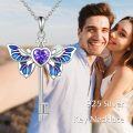 wholesale 925 Sterling Silver Purple Crystal Heart Butterfly Key Pendant Necklace-0-1