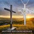 wholesale 925 Sterling Silver Heart-Shaped Cross Pendant with Natural Mustard Seed and Cubic Zirconia - Christian Faith  for Women & Moms-0-2