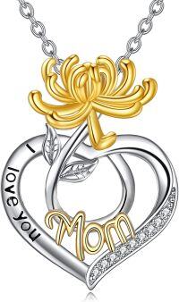 wholesale 925 Sterling Silver Lotus Heart Pendant I Love You Mom Necklace Fashion -11-November-Chrysanthemum